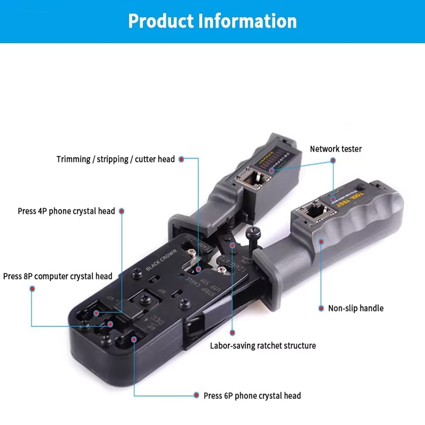 SP-SC001- CRIMPING TOOL WITH INBUILT LAN TESTER FOR RJ-45, RJ12 ( 6P & 8P)