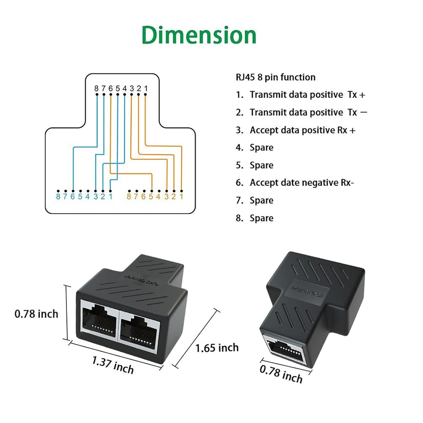 SP-Rj-45 Lan Jointer (1X2) | RJ45 Ethernet Splitter, Female to 2 Female 8P8C Network Plug LAN Coupler( PAIR)