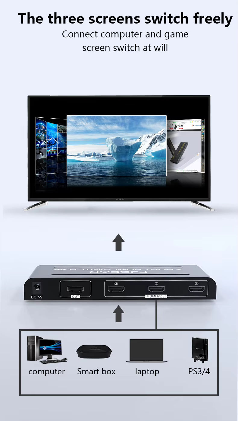 SP- HDMI SWITCH 3 PORT WITH REMOTE -4K -30 Hz