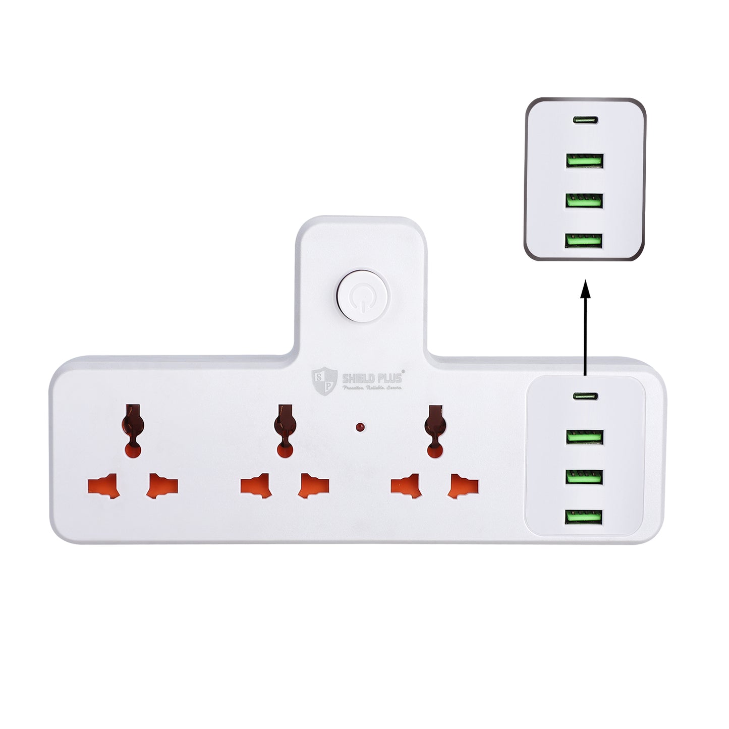 SP- 3 SOCKET WALL MOUNT PLUG WITH 3 USB & TYPE-C