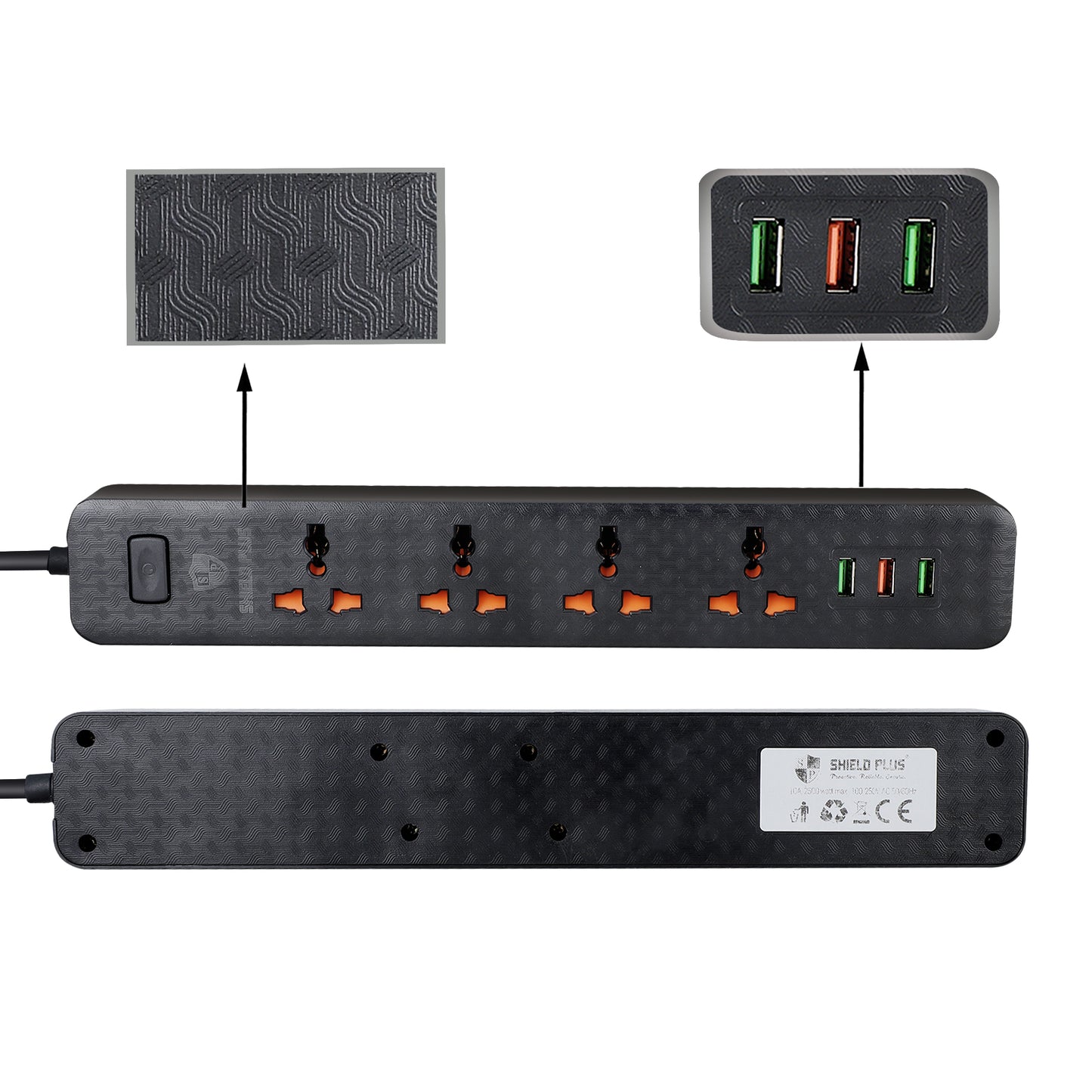 SP- 4 SOCKET POWER STRIP WITH 3 USB (IMPORTED)
