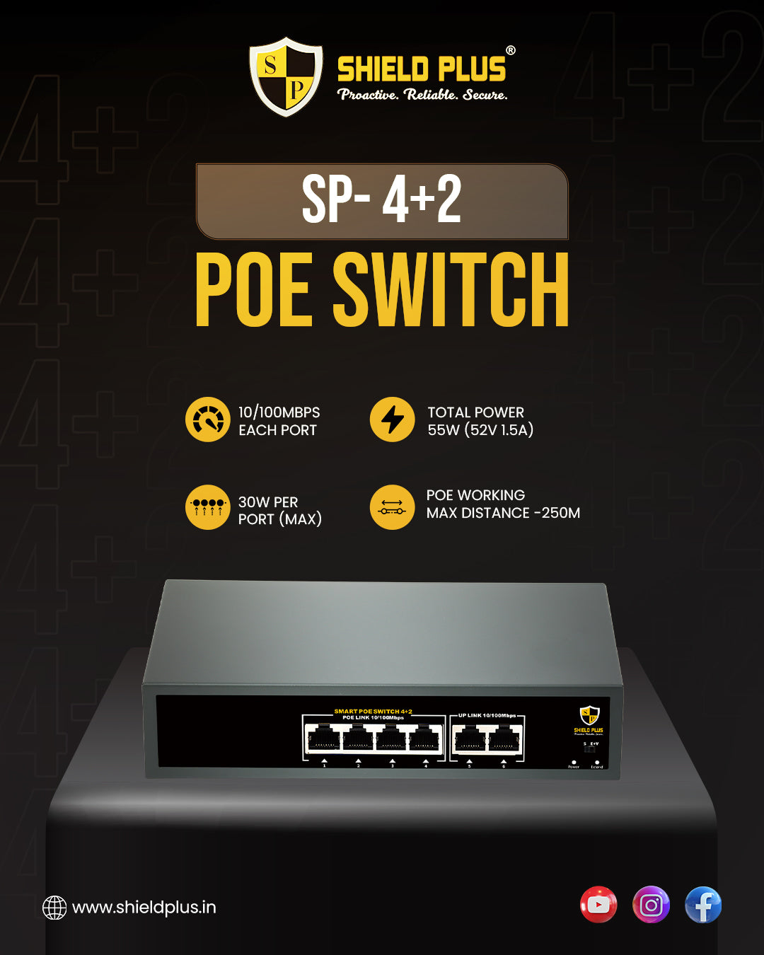 SP- 4+2 POE SWITCH -55W (100 MBPS)