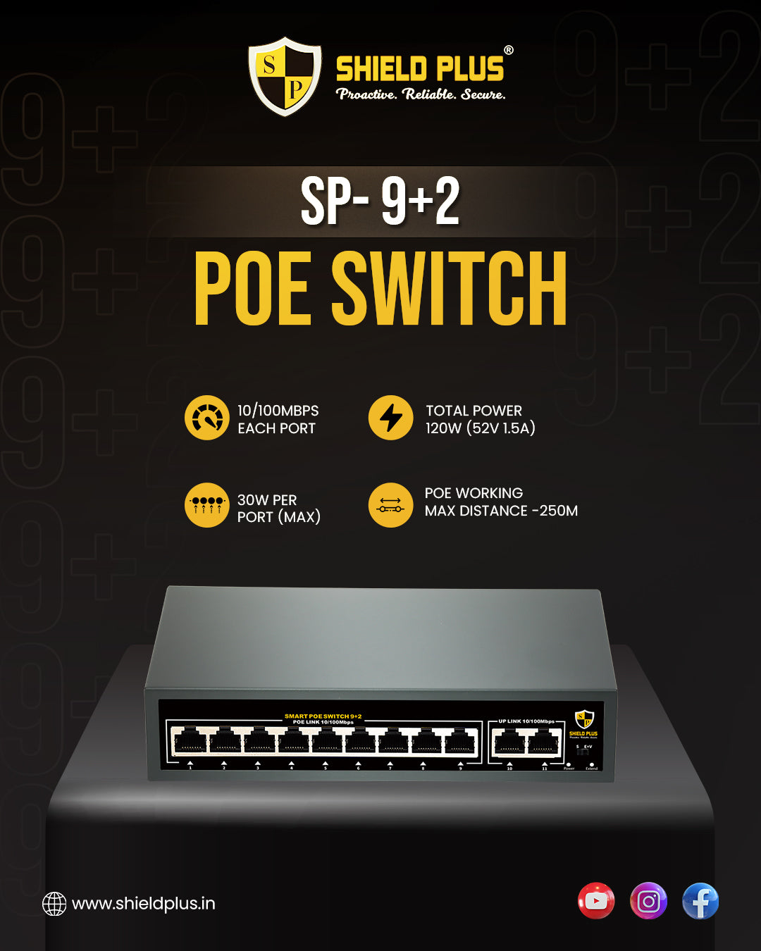 SP-9+2 POE SWITCH-120W (100 MBPS)