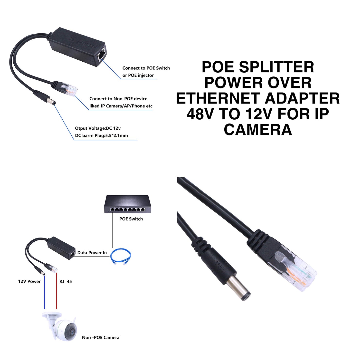 SP- 48V To 12V POE SPLITTER CABLE