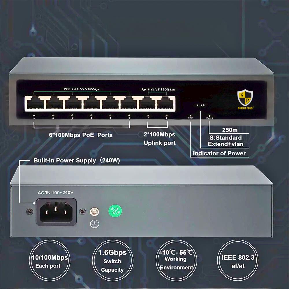 SP-6+2 POE SWITCH-78W (100 MBPS)