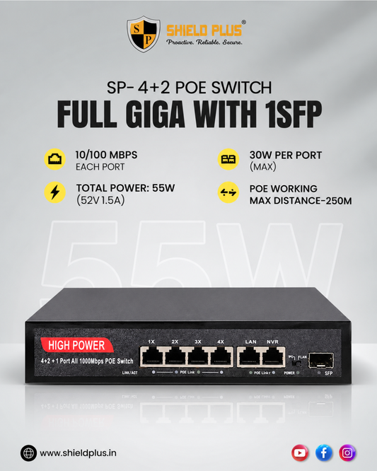 SP- 4+2 POE SWITCH -55W (100 MBPS)