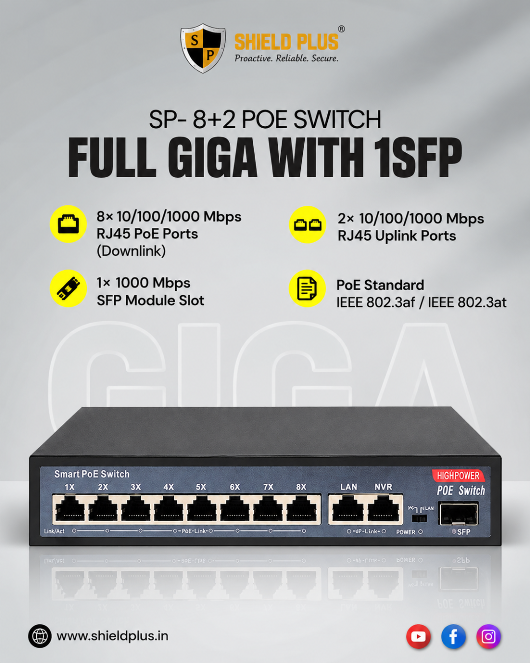 SP- 8+2 POE SWITCH - 96W (100 MBPS)