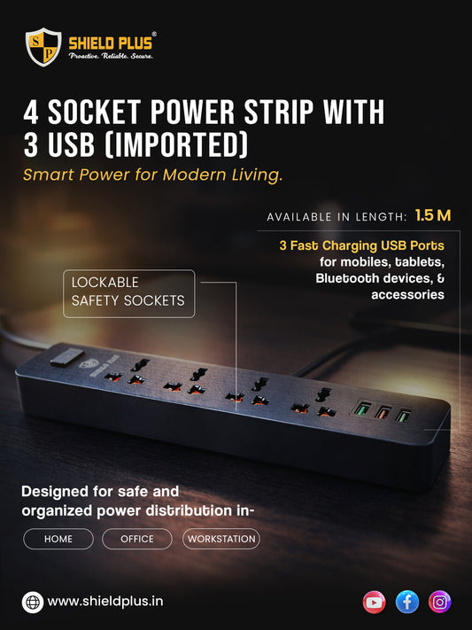 SP- 4 SOCKET POWER STRIP WITH 3 USB (IMPORTED)