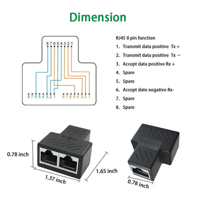SP-Rj-45 Lan Jointer (1X2) | RJ45 Ethernet Splitter, Female to 2 Female 8P8C Network Plug LAN Coupler( PAIR)