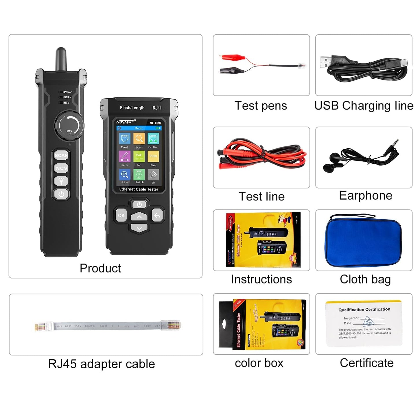 SP- 8506 NETWORK CABLE TESTER WITH IP,POE & WIRE TRACKING