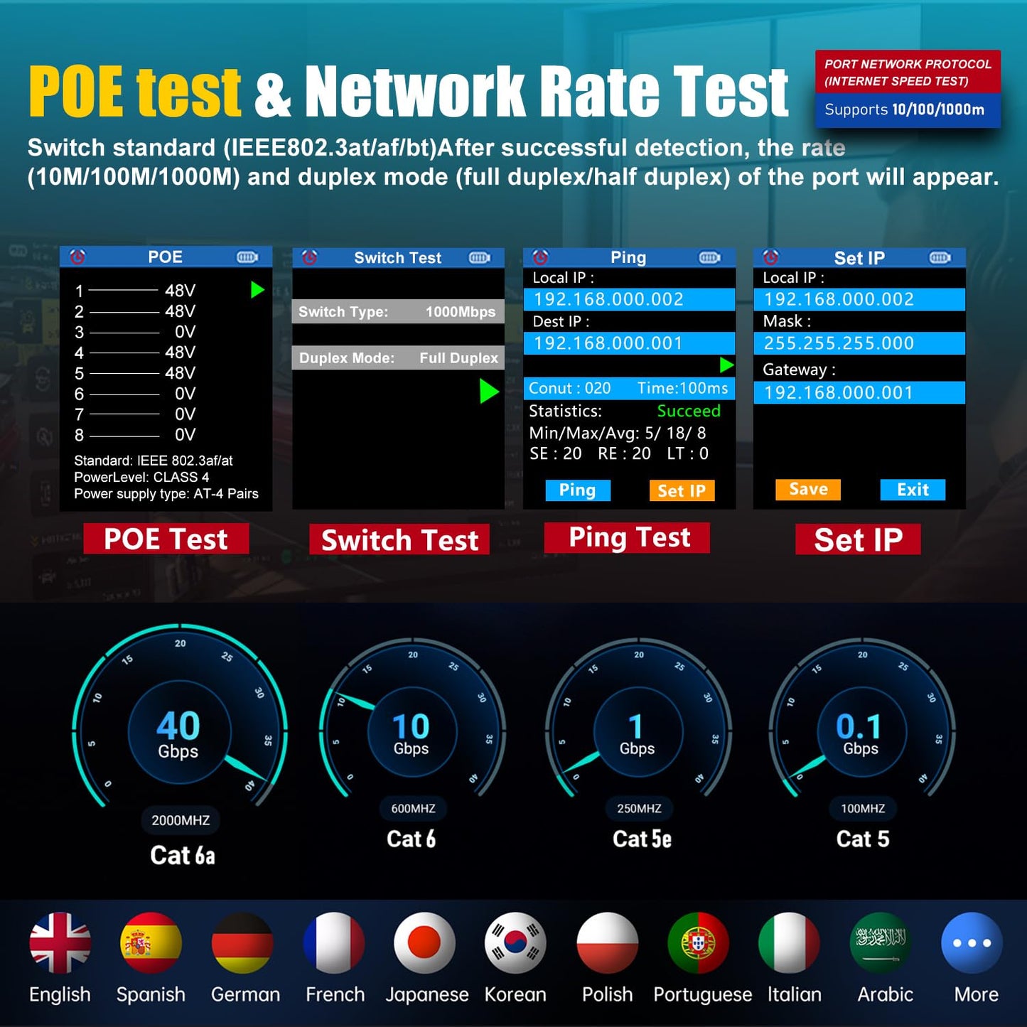 SP- 8506 NETWORK CABLE TESTER WITH IP,POE & WIRE TRACKING