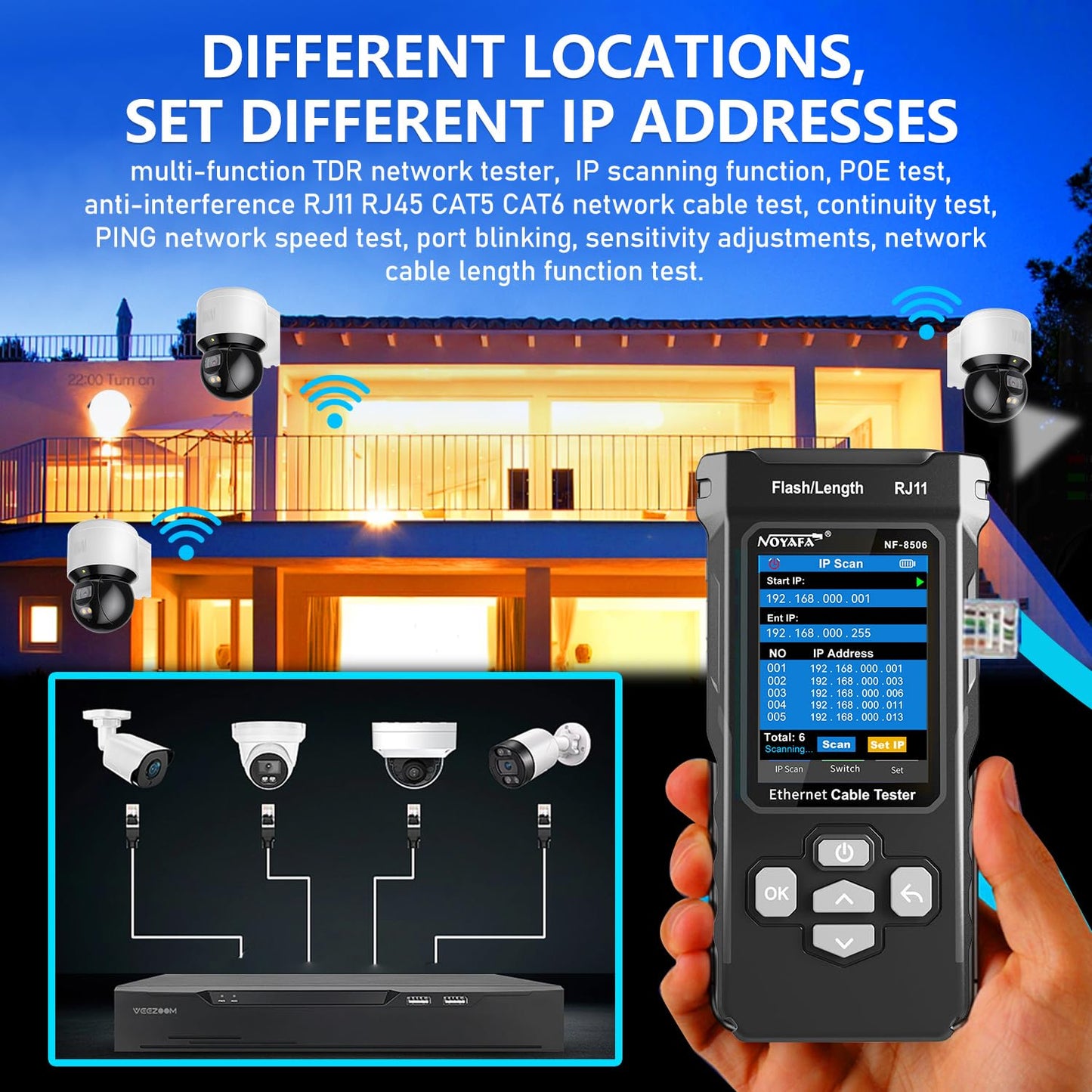 SP- 8506 NETWORK CABLE TESTER WITH IP,POE & WIRE TRACKING