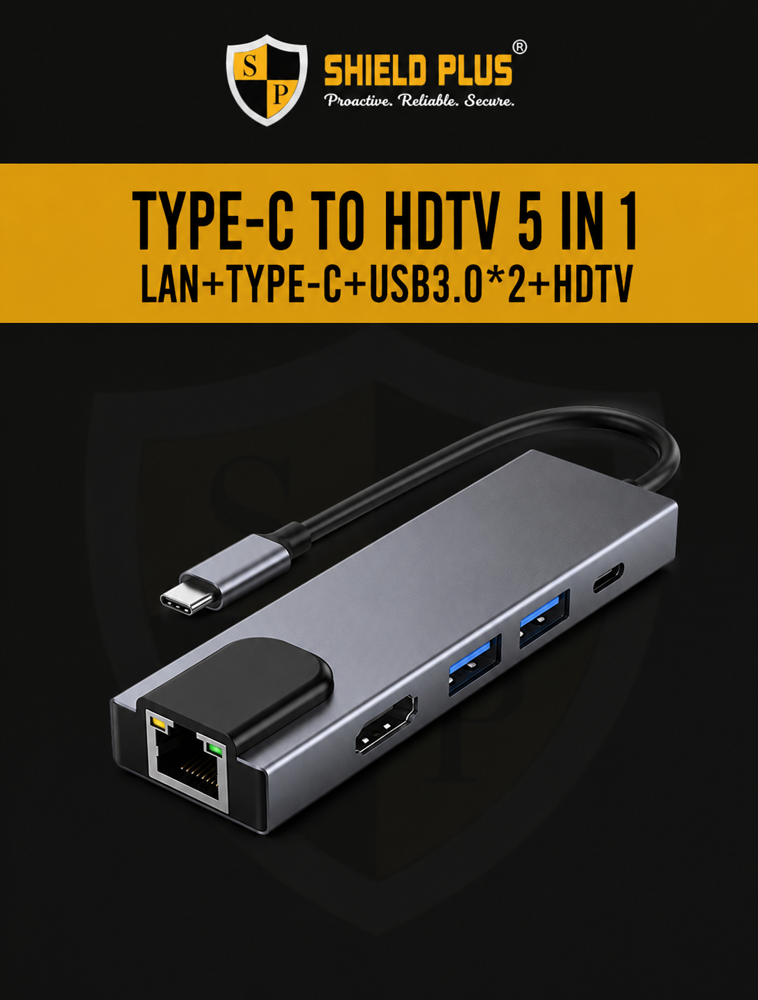 TYPE-C TO HDTV 5 IN 1 LAN+TYPE-C+USB3.0*2+HDTV
