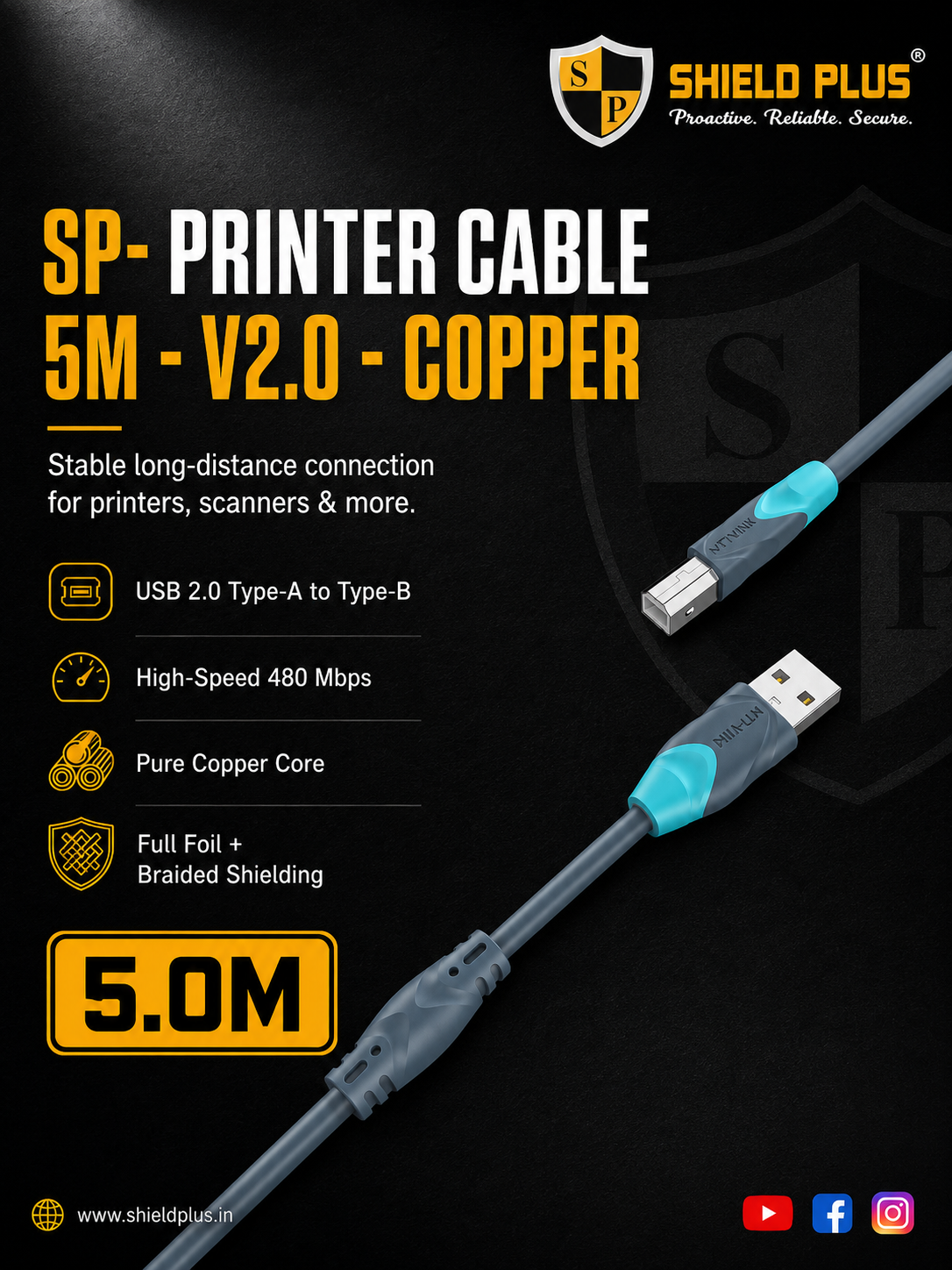 SP- PRINTER CABLE 5M -V2.0 -COPPER