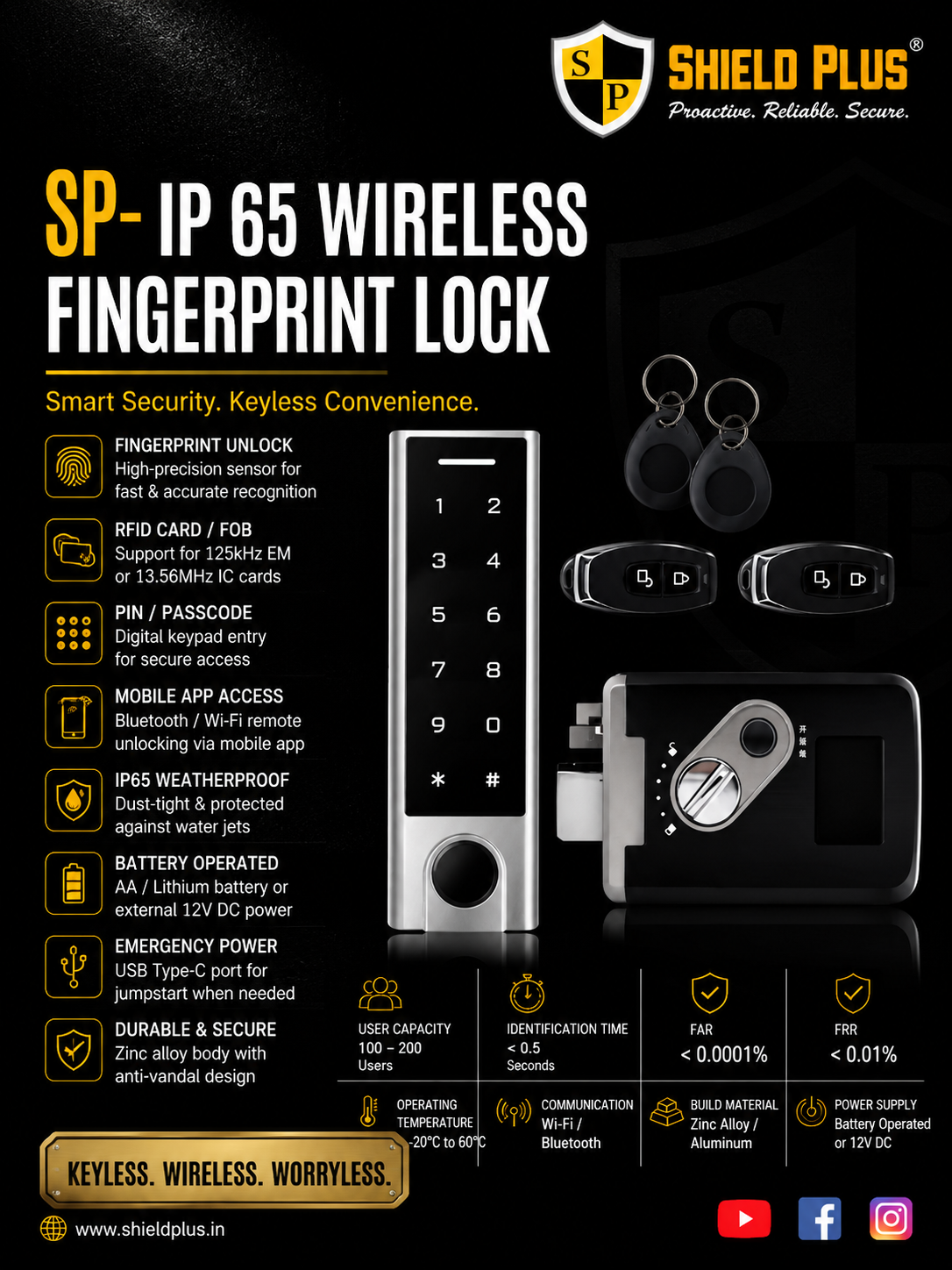 SP- IP 65 WIRELESS FINGERPRINT LOCK