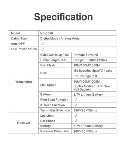 SP- 8506 NETWORK CABLE TESTER WITH IP,POE & WIRE TRACKING
