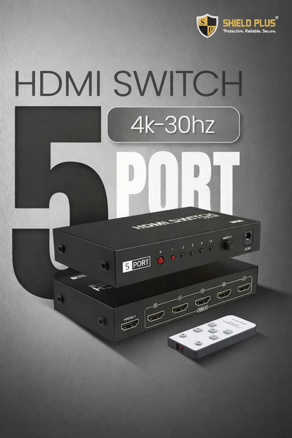 SP- HDMI SWITCH 5 PORT WITH REMOTE-METAL-4K- 30 Hz