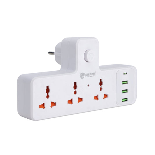 SP- 3 SOCKET WALL MOUNT PLUG WITH 3 USB & TYPE-C