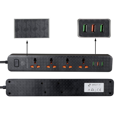 SP- 4 SOCKET POWER STRIP WITH 3 USB (IMPORTED)