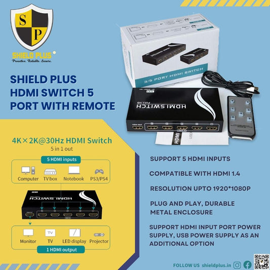 SP- HDMI SWITCH 5 PORT WITH REMOTE-METAL-4K- 30 Hz