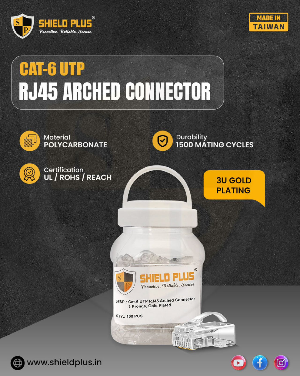 SP- CAT-6 UTP RJ45 ARCHED CONNECTOR – Shield Plus
