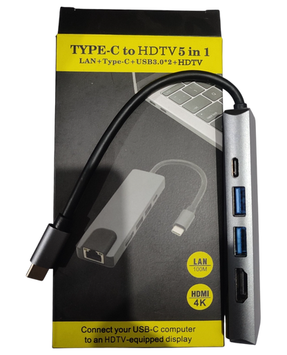 TYPE-C TO HDTV 5 IN 1 LAN+TYPE-C+USB3.0*2+HDTV
